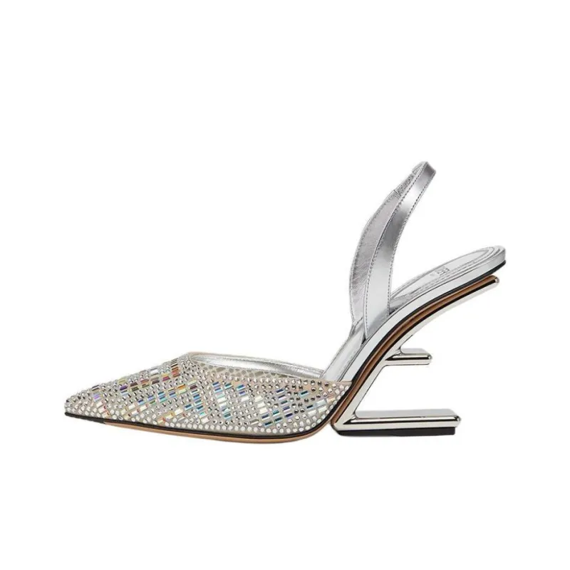 FENDI By Marc Jacobs First High Heeled Slingbacks Silver Rhinestone Women's-0