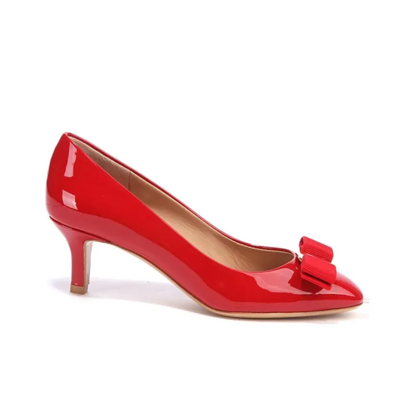 FERRAGAMO Chunky Heel High Heels 5cm Women's Red-1