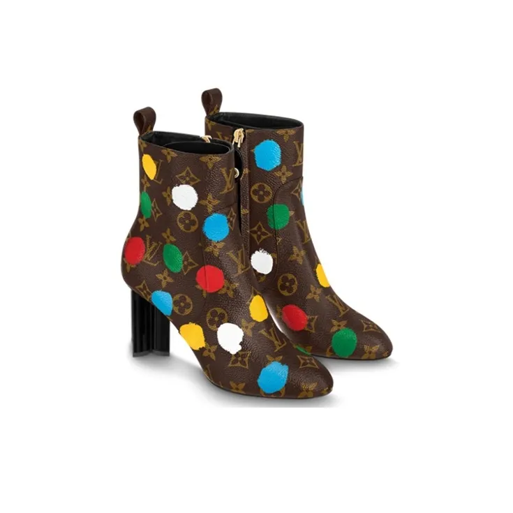 Yayoi Kusama x LOUIS VUITTON Silhouette Ankle Boots 8cm Women's Brown-2