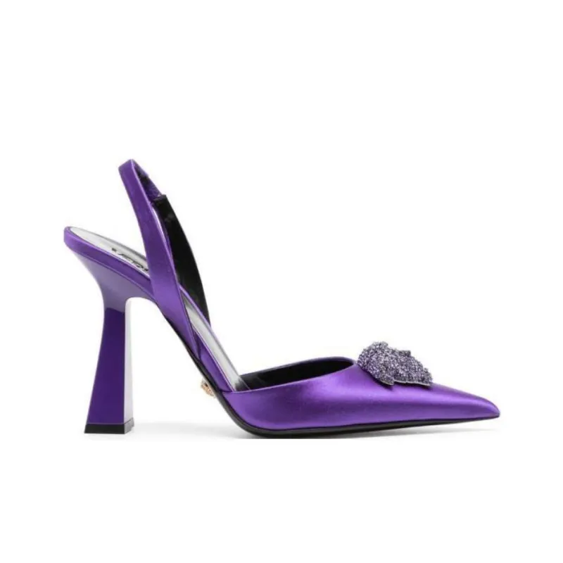 VERSACE La Medusa Chunky Heel High Heels 10.5cm Women's Purple-1