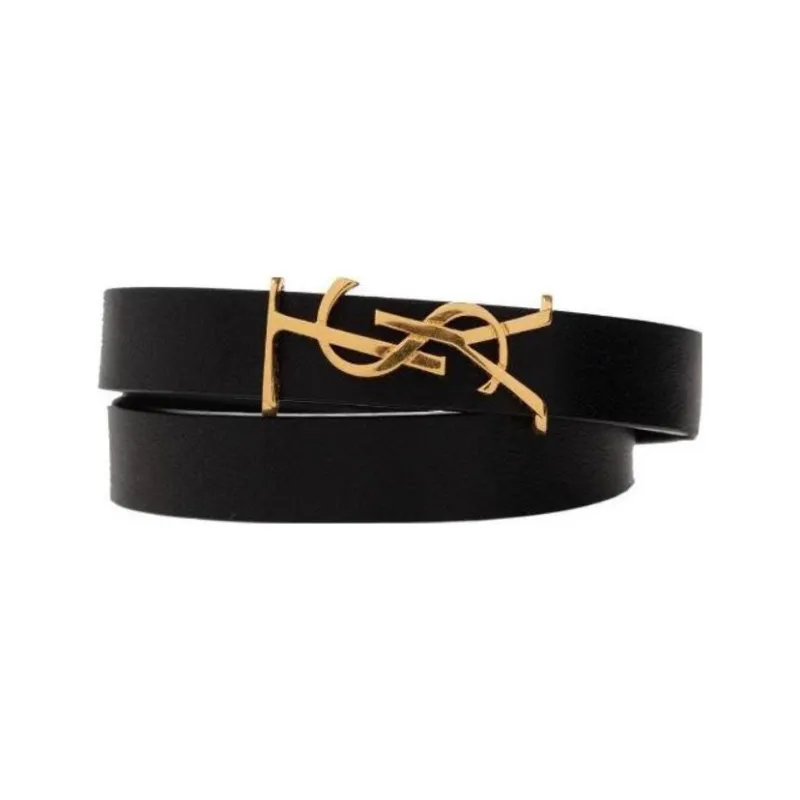 SAINT LAURENT Opyum Double Wrap Bracelet In Leather And Metal-3