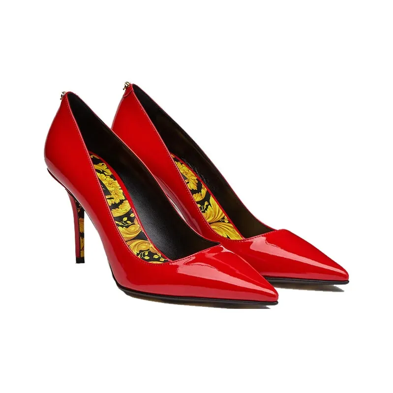 VERSACE Barocco Slim Heel High Heels 8.5cm Women's Red-2