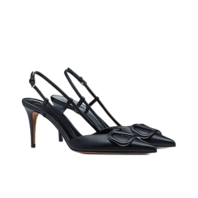 Valentino VLogo Signature GARAVANI Slim Heel High Heels 8cm Women's Black-1