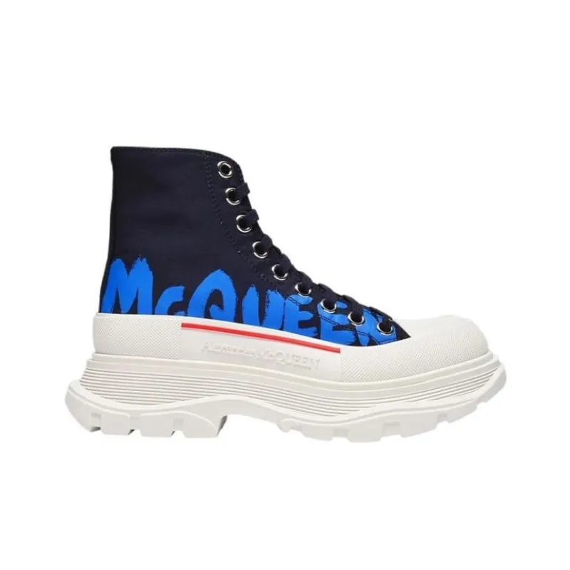 Alexander McQueen Tread Slick Boots Graffiti Logo Blue Women's-1