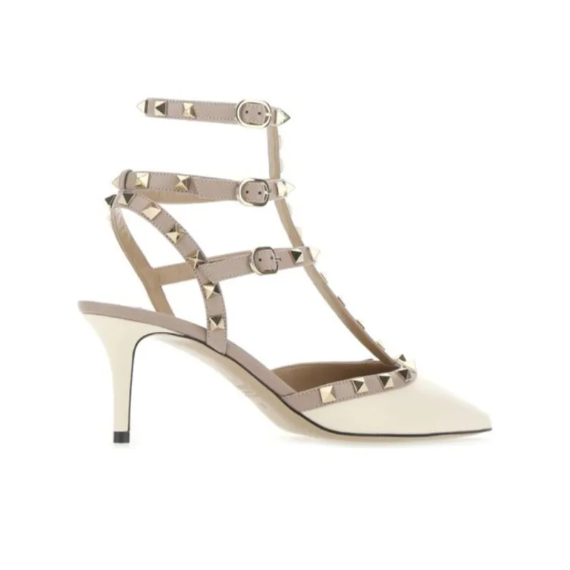 Valentino Rockstud Slim Heel High Heels 6cm Women's White-3