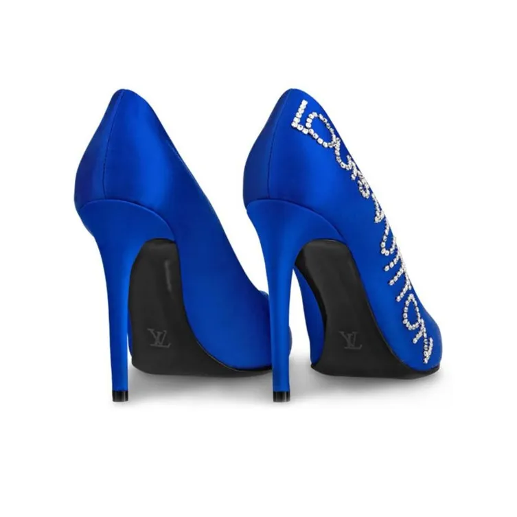 LOUIS VUITTON Call Back Slim Heel High Heels 10.5cm Women's Blue-4