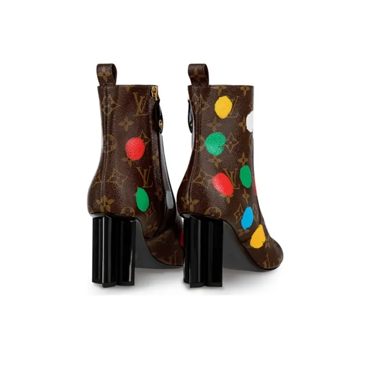 Yayoi Kusama x LOUIS VUITTON Silhouette Ankle Boots 8cm Women's Brown-3