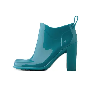 Bottega Veneta Shine Rubber Ankle Boots Blue Women's