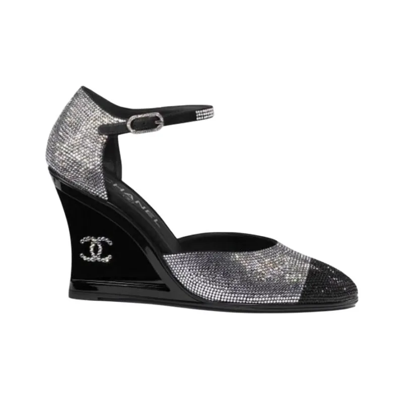 CHANEL Wedge Heel High Heels Women's Black-1