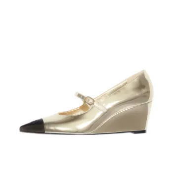 CHANEL Wedge Heel High Heels 6cm Women's Gold Black