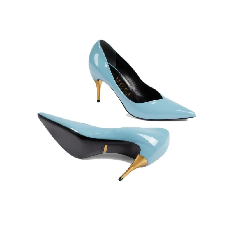 GUCCI Slim Heel High Heels 8.5cm Women's Light Blue-5