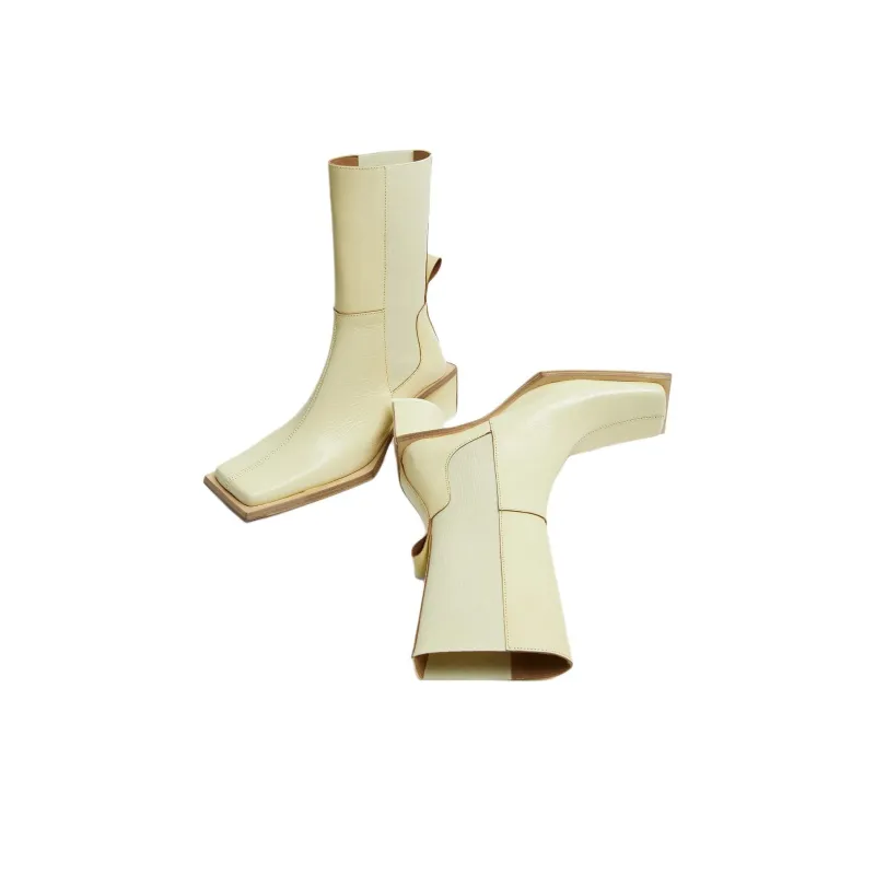 MIISTA Ankle Boots 5cm Women's Beige-2