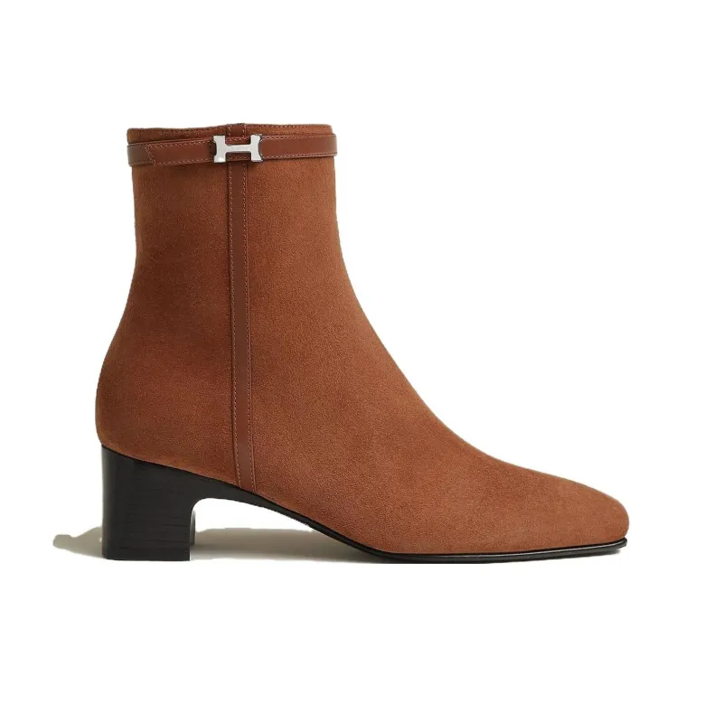 HERMES Hommage Ankle Boots 5cm Women's Lingwind Grass Brown-1