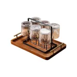 Vertical Stripe Cup Short 300ML/6 Pack+Cup Holder+Solid Wood Tray