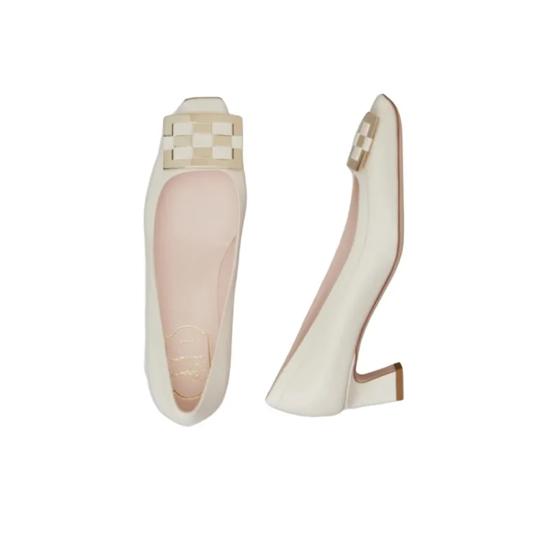 Roger Vivier Trompette Block Heel High Heels 4.5cm Women's Cream White-3