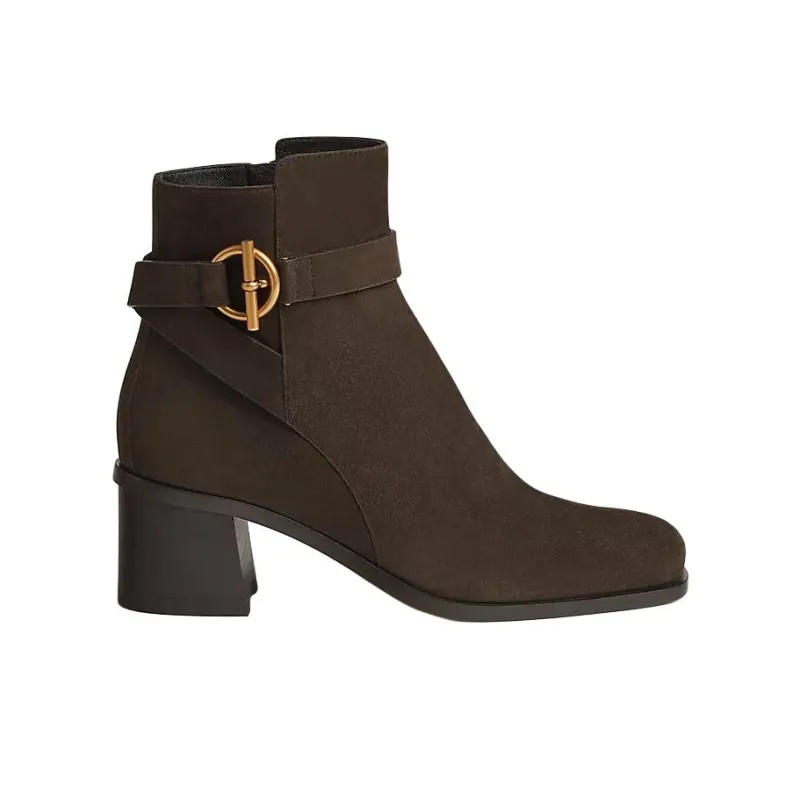 HERMES Jill Ankle Boots 6cm Women's Dark Umber-1