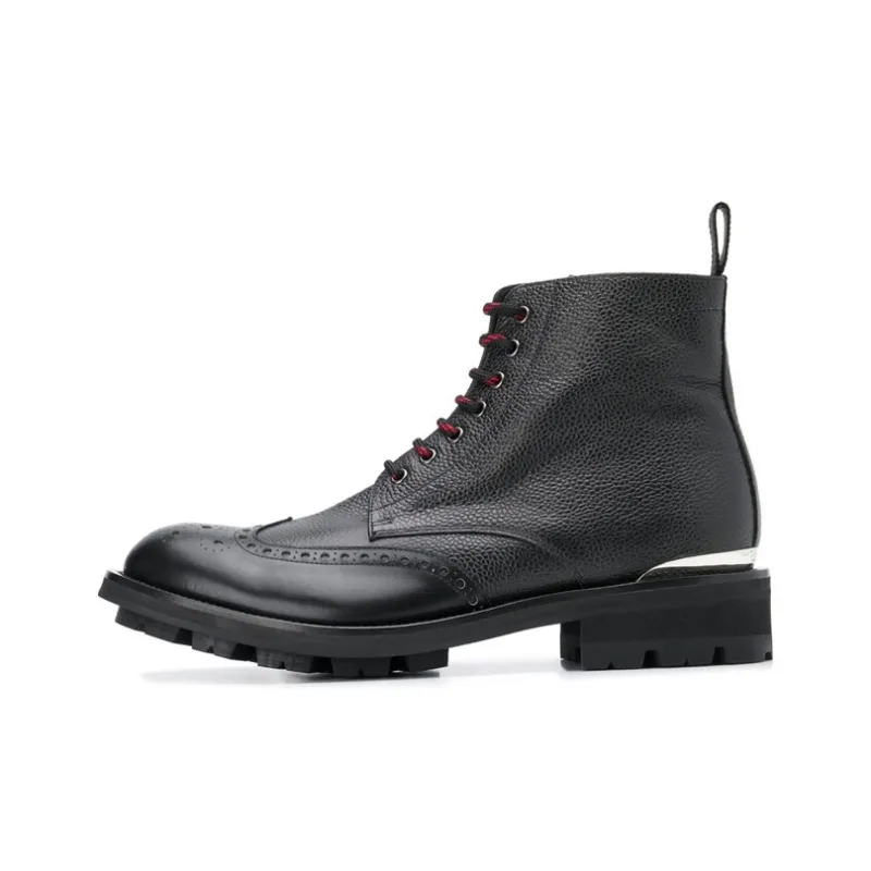 Alexander McQueen Pebble Grain Commando Boots 'Black'-0