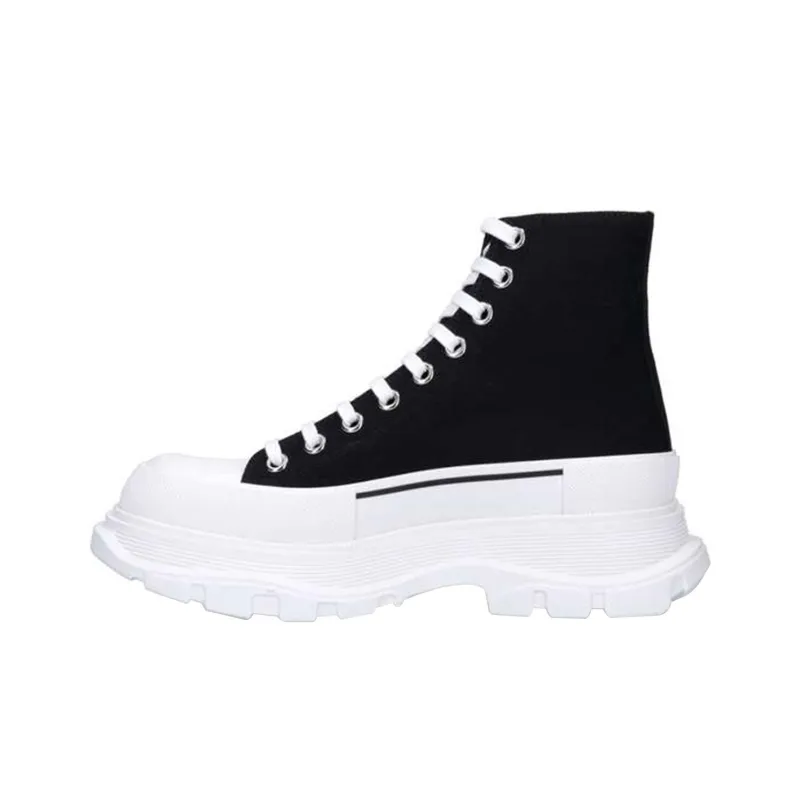 Alexander McQueen Canvas Tread Slick High Top Sneakers 'Black White'-0
