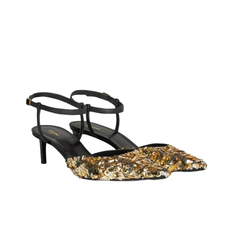 CELINE Kitten Slim Heel Stylish Sandal Women's Gold-2