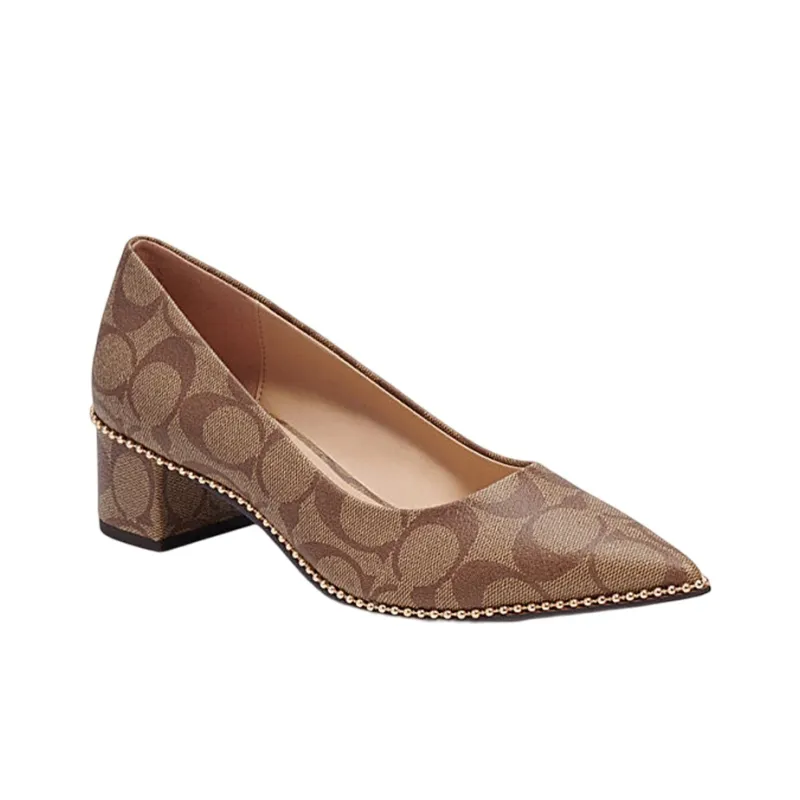 COACH Chunky Heel High Heels 4.5cm Women's Brown-2