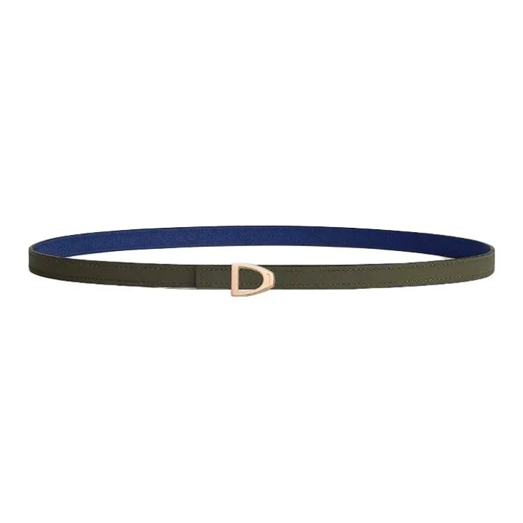 HERMES Metal, Calfskin, Rose Gold Leather Belts Women's Verona Green/Sapphire Blue Width 1.3CM-1
