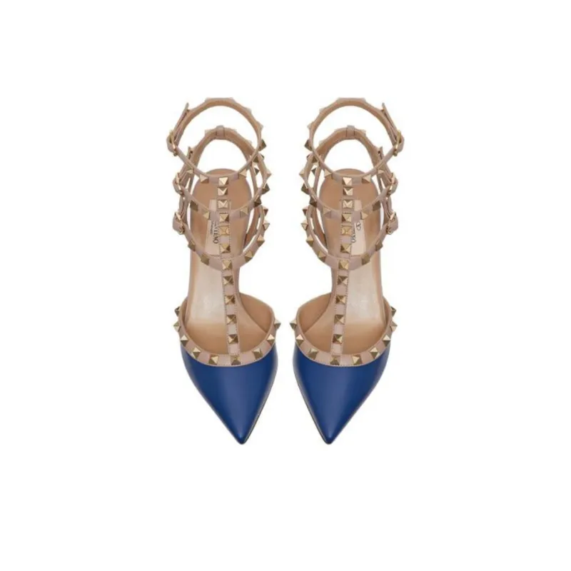 Valentino Rockstud Garavani Slim Heel High Heels Women's Blue-3