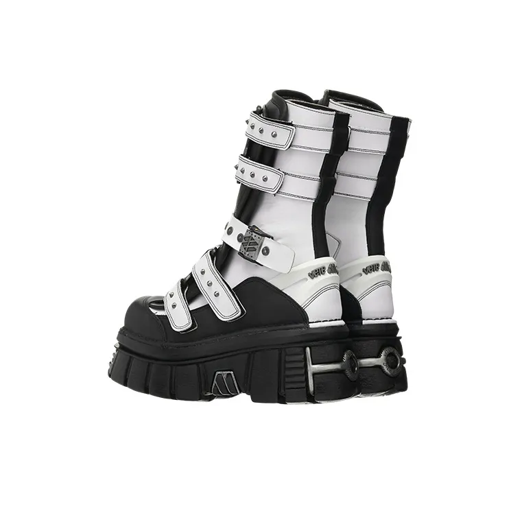 NEW ROCK Vetements Gamer Ankle Boots Men's Black White-2