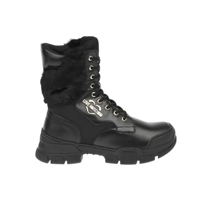 Love MOSCHINO Fur Panel Lace-up Boots-1