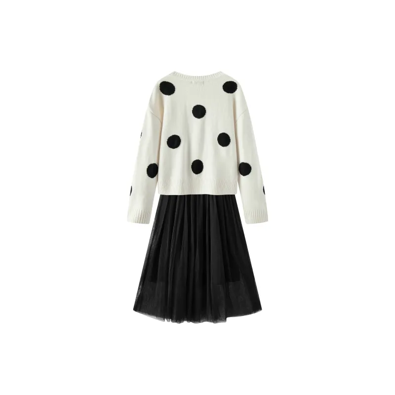 SEM/R x Disney Long Sleeved Dresses Women's White Black Tone-1