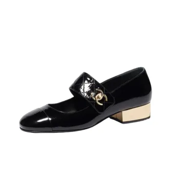 CHANEL Block Heel Mary Jane Shoes Women's Black