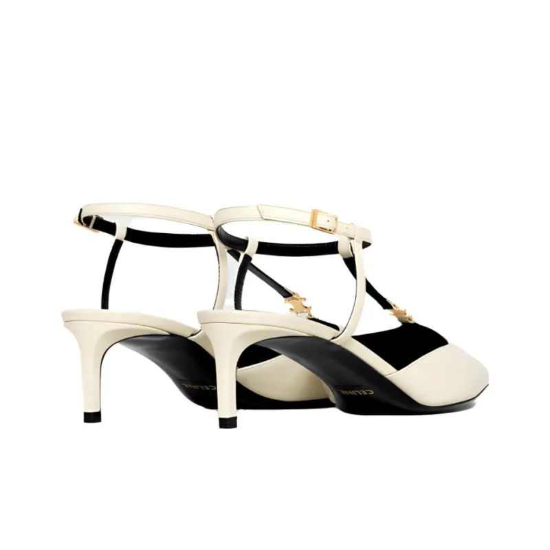 CELINE Triomphe Slim Heel High Heels 5cm Women's Milk-3