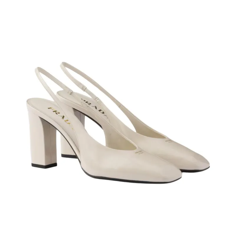PRADA Patent Block Heel High Heels 8.5cm Women's White-2