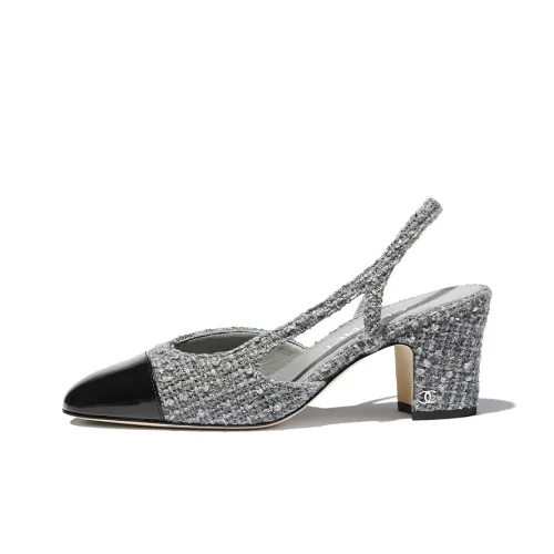 CHANEL Chunky Heel High Heels Women's Gray Black