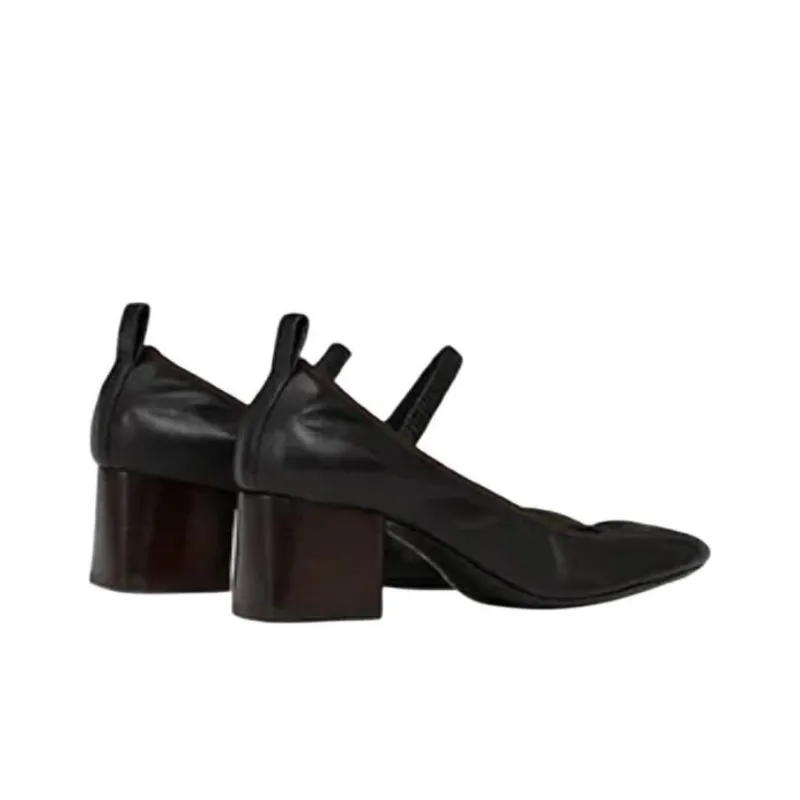 Lemaire Square Ballerina Block Heel High Heels 5.5cm Women's Black-3