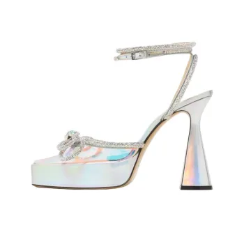 MACH & MACH Double Bow Chunky Heel High Heels 14cm Women's Silver