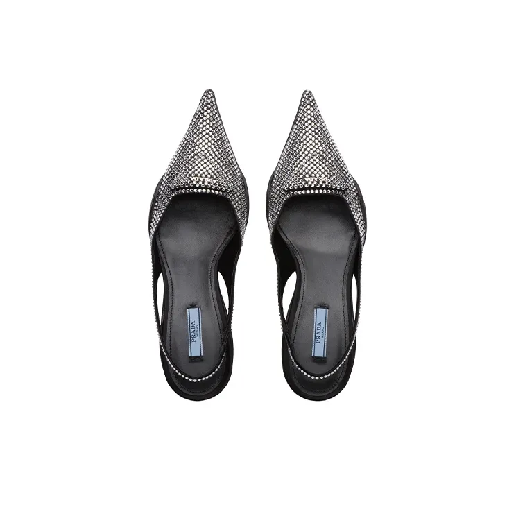 PRADA 30mm Crystal Sling Back Pumps Black Satin-4