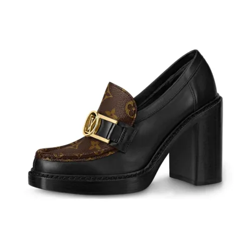 LOUIS VUITTON Academy Heeled Loafers 'Black With Brown Monogram' Women's