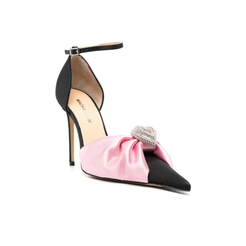 MACH & MACH Double Heart 110mm Satin Pumps-2