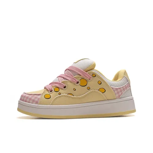 OBWA Anti-Slip And Wear-Resistant Lightweight Height Increasing Low-Top Skateboard Shoes Women's Bubbles Pink