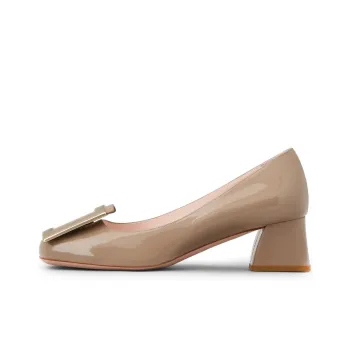 Roger Vivier Metal Buckle Pumps Chunky Heel High Heels 4.5cm Women's Dark Khaki