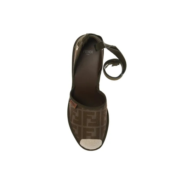 FENDI FF LOGO Wedge Heel High Heels Women's Green Brown-4