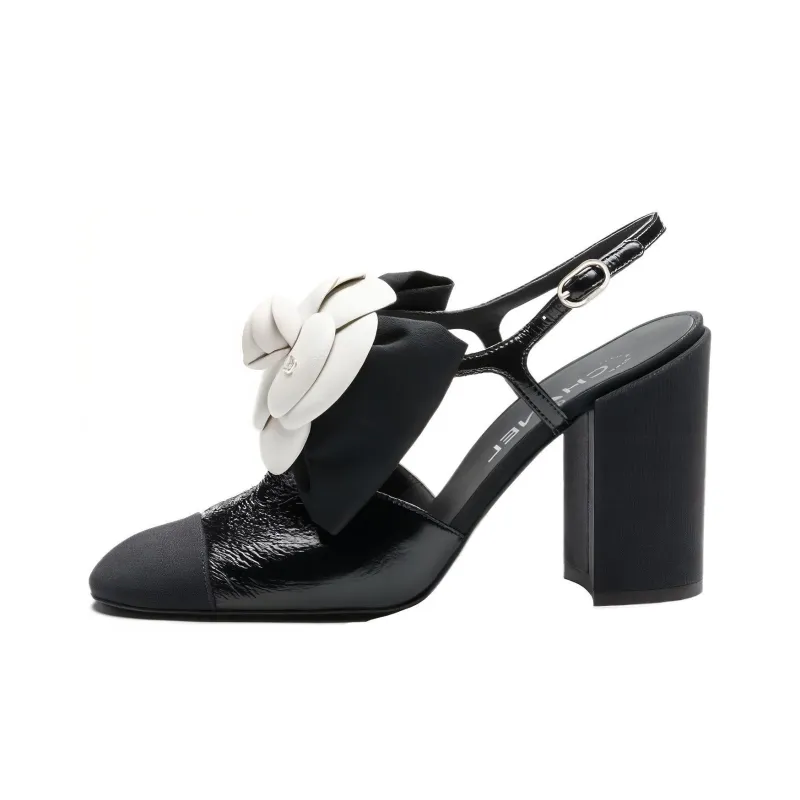CHANEL Chunky Heel High Heels Women's Black-0