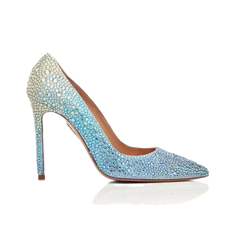 AQUAZZURA Purist Crystal Pump 105 Slim Heel High Heels 10.5cm Women's Blue-1