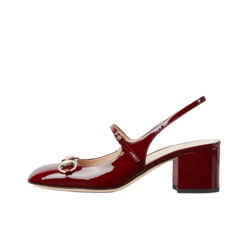 GUCCI Horsebit Chunky Heel High Heels Women's Red