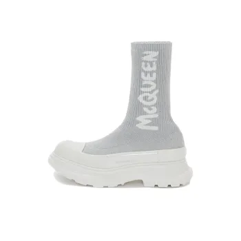 Alexander McQueen Logo Intarsia Chunky Sock Sneaker Grey White Women's
