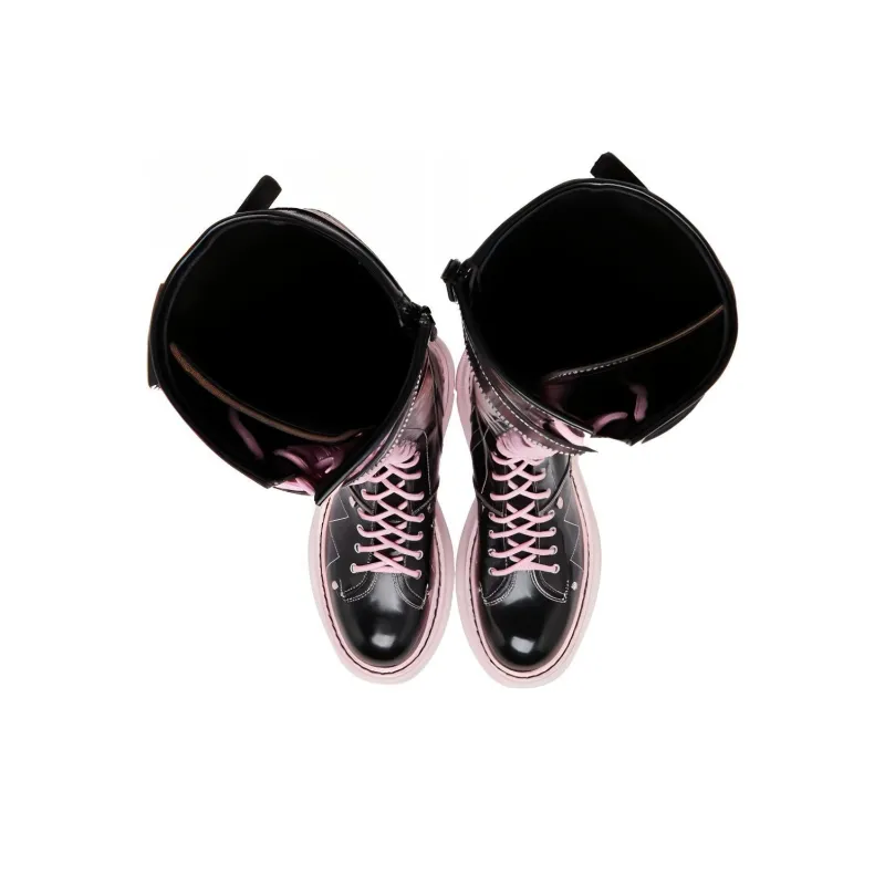 Alexander McQueen Tread Knee high Boots Women's Black Pink-3