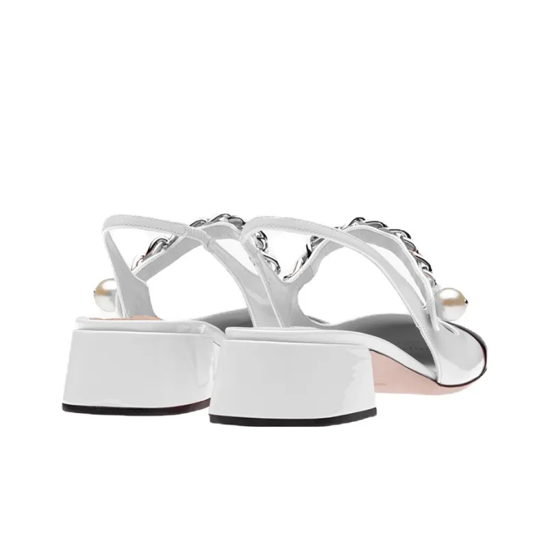 MIU MIU Block Heel High Heels 3.5cm Women's White Black-3