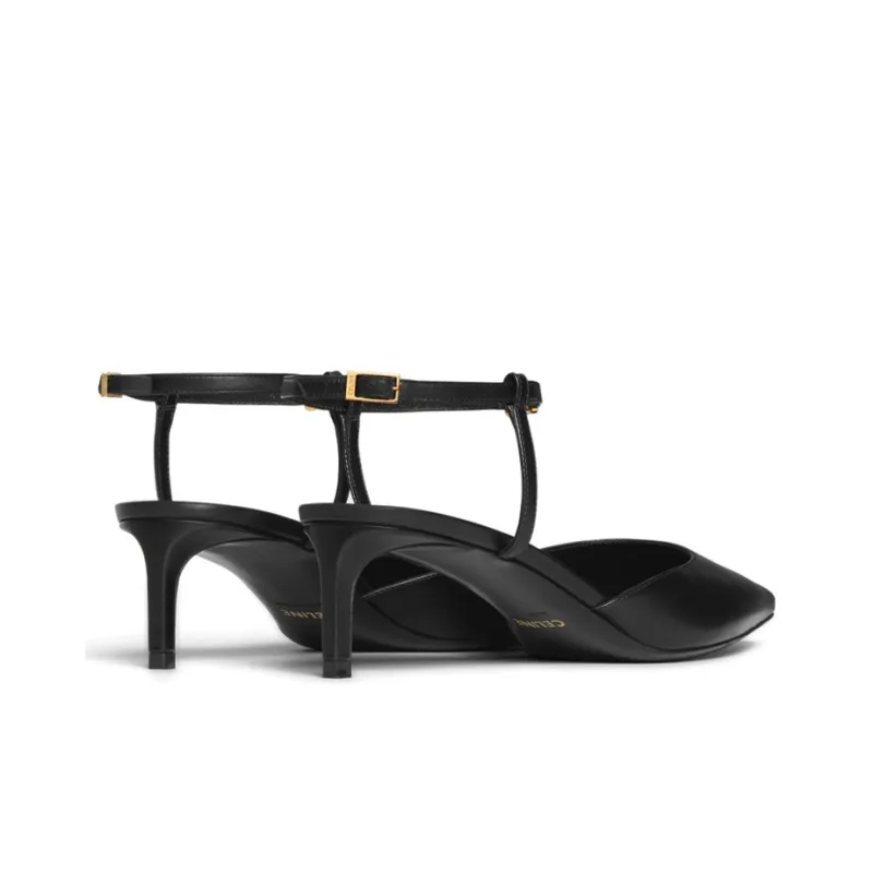 CELINE Kitten Triomphe Slim Heel High Heels 5cm Women's Black-3