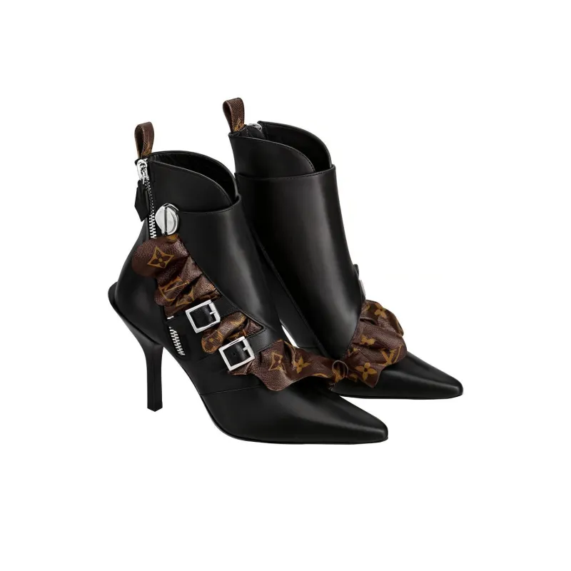 LOUIS VUITTON Janet Ankle Length Boots Women's Black Brown-1