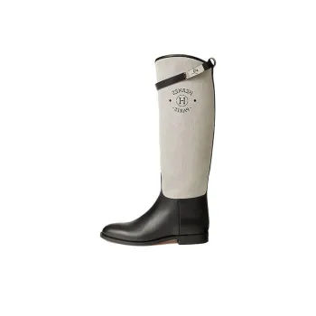 HERMES Jumping Knee high Boots Women's Black Gray